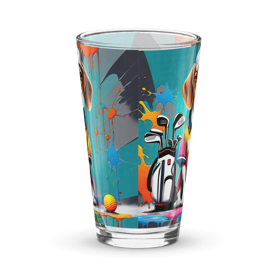 Beagle Golfer- Shaker pint glass v4