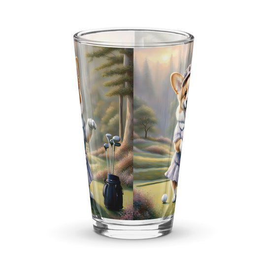 Pembroke Welsh Corgi Golfer- Shaker pint glass v2