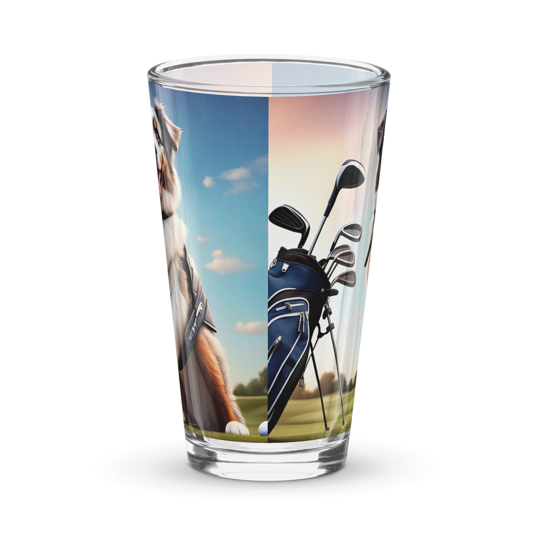 Australian Shepherd Golfer- Shaker pint glass