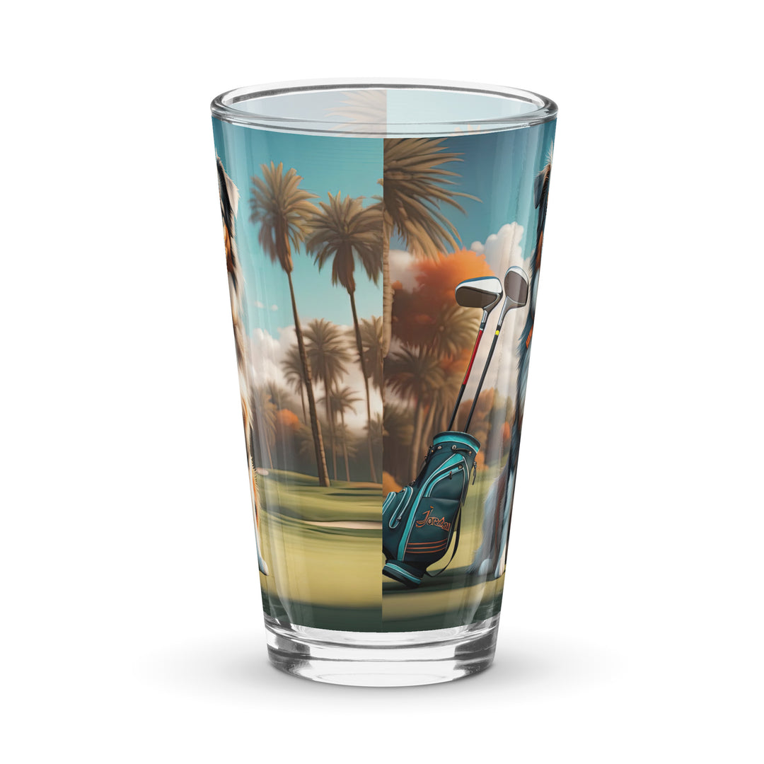 Australian Shepherd Golfer- Shaker pint glass v2