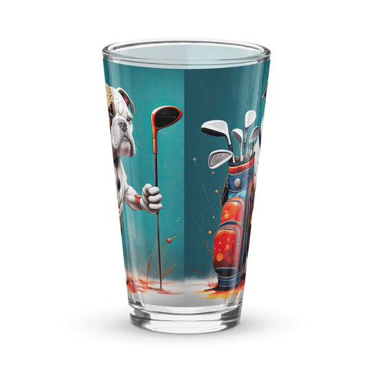 Bulldog Golfer- Shaker pint glass