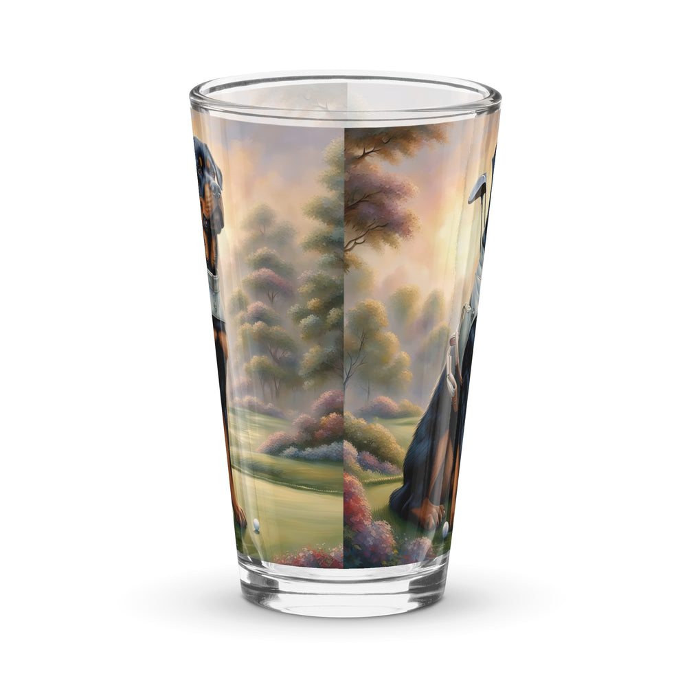 Rottweiler Golfer- Shaker Pint Glass v3