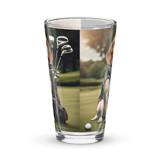 Beagle Golfer- Shaker pint glass