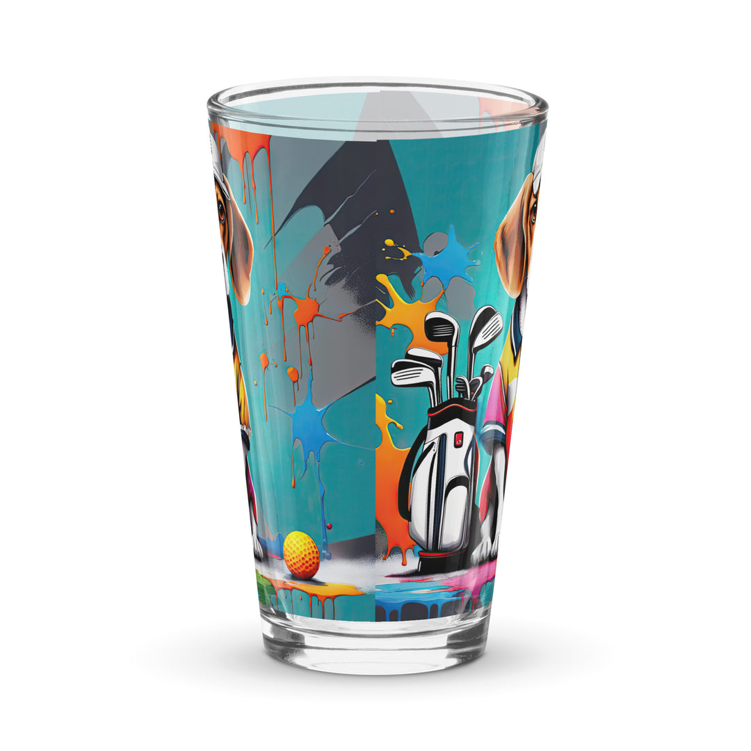 Beagle Golfer- Shaker pint glass v4