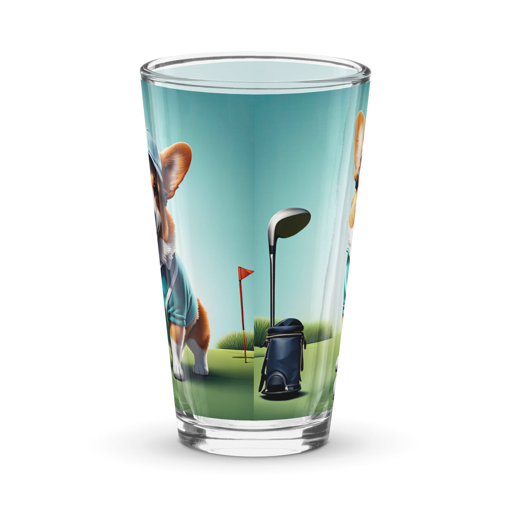 Pembroke Welsh Corgi Golfer- Shaker pint glass