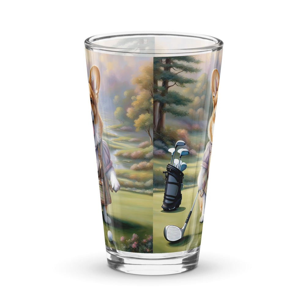Pembroke Welsh Corgi Golfer- Shaker pint glass v3