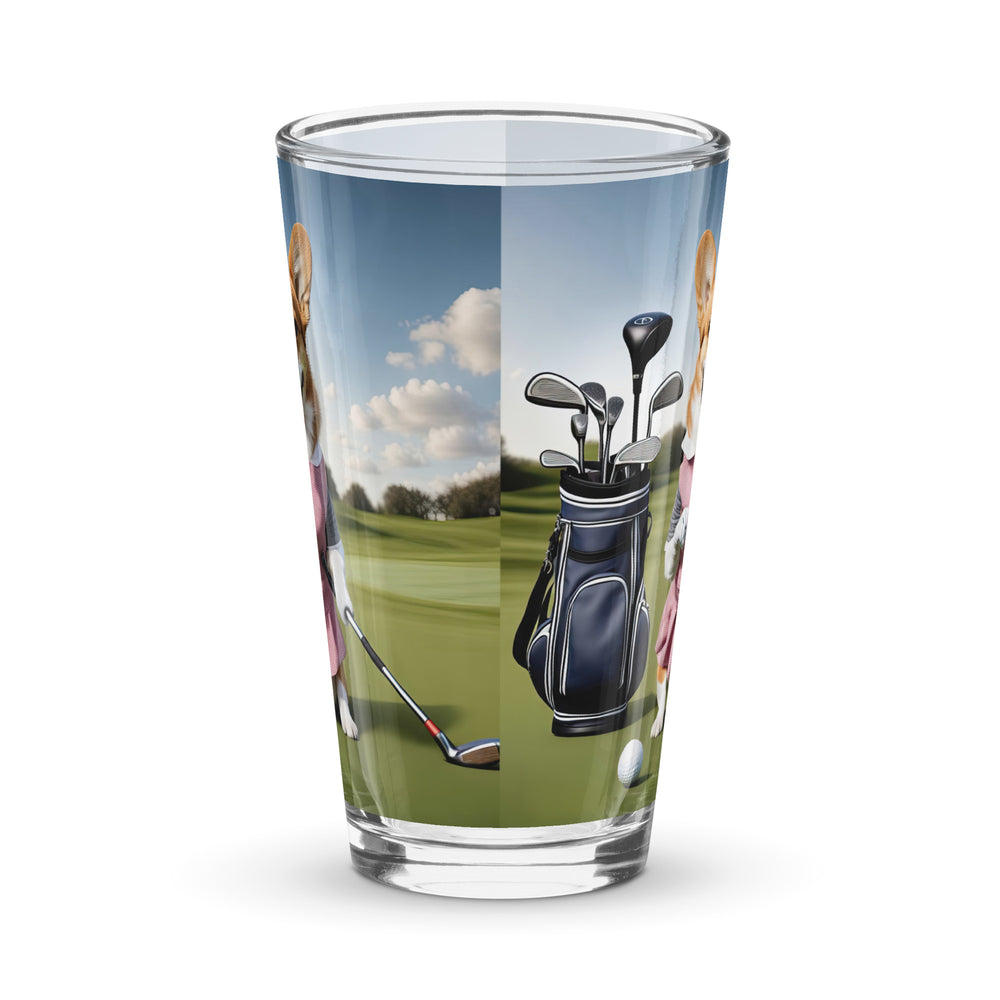 Pembroke Welsh Corgi Golfer- Shaker pint glass v5