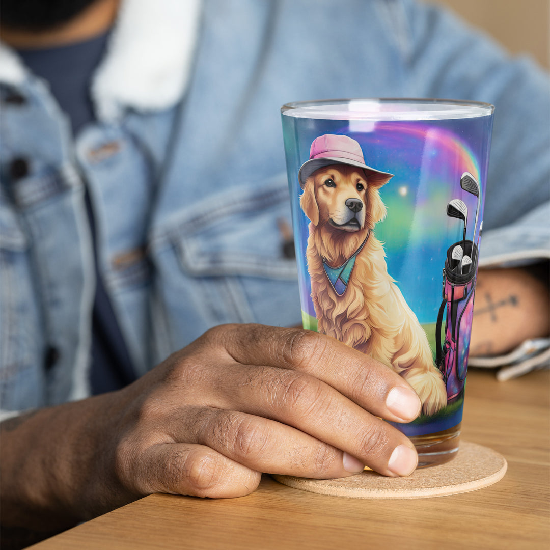 Golden Retriever Golfer- Shaker pint glass v2