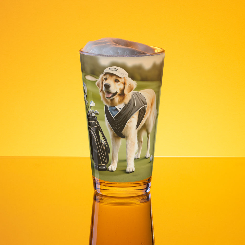 Golden Retriever Golfer- Shaker pint glass v3