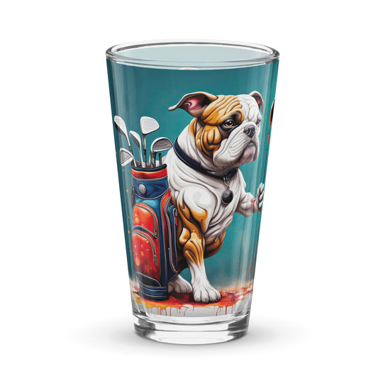 Bulldog Golfer- Shaker pint glass