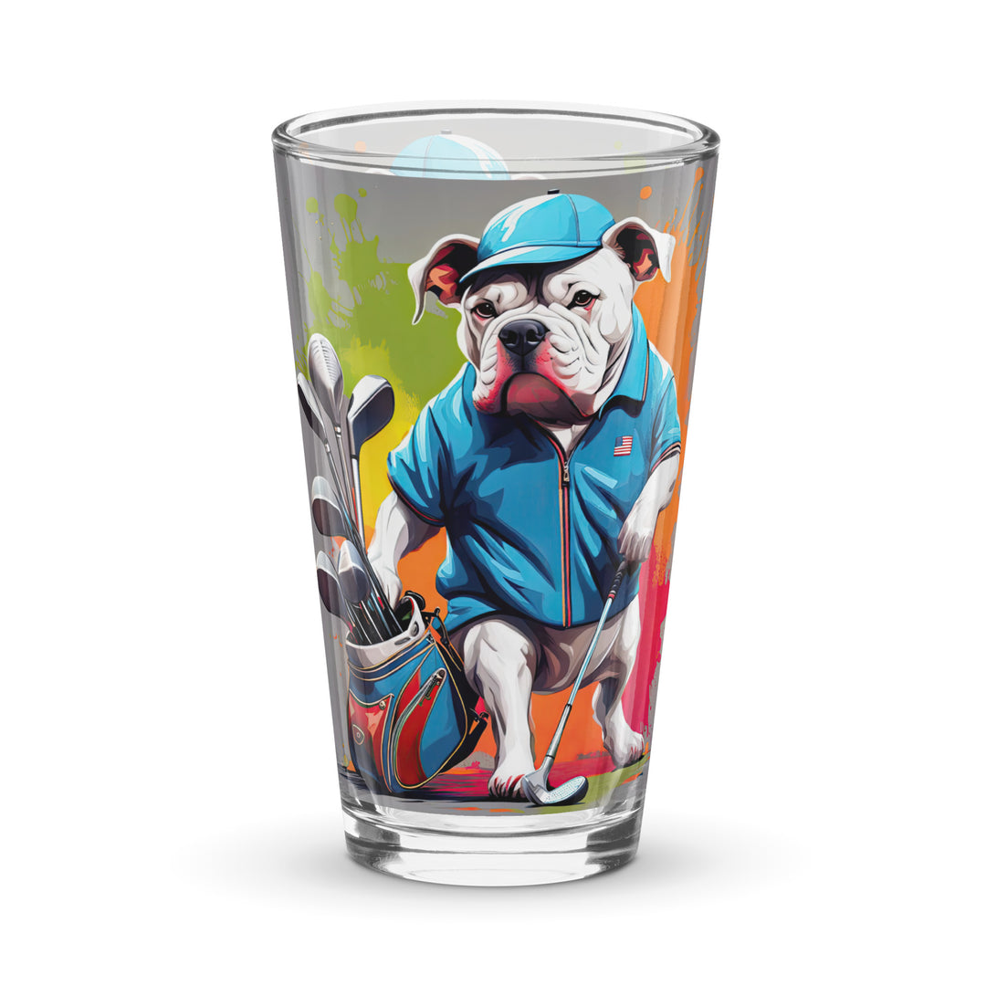 Bulldog Golfer- Shaker pint glass v3