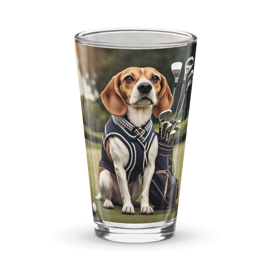 Beagle Golfer- Shaker pint glass