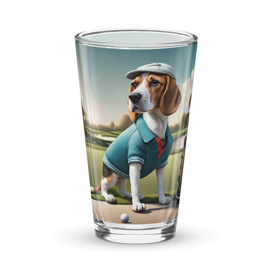 Beagle Golfer- Shaker pint glass v2