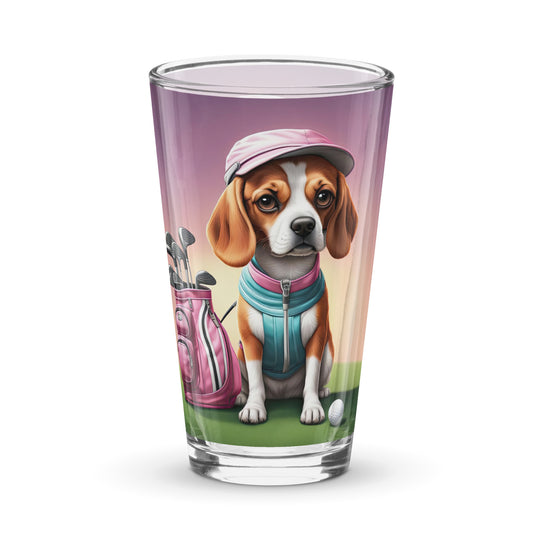 Beagle Golfer- Shaker pint glass v3