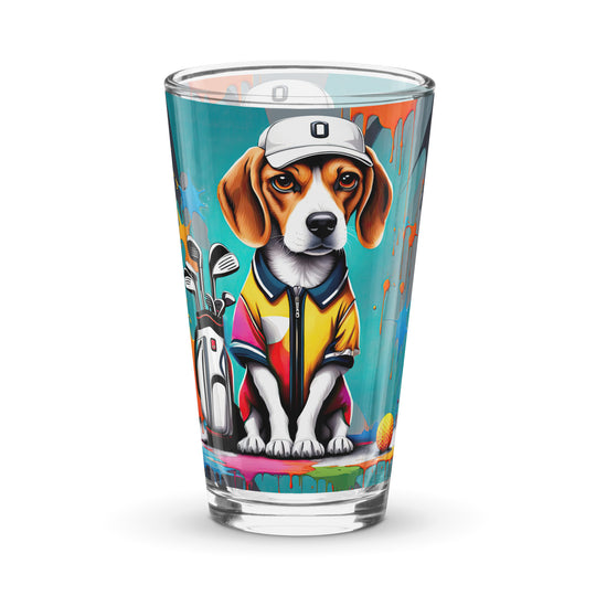 Beagle Golfer- Shaker pint glass v4