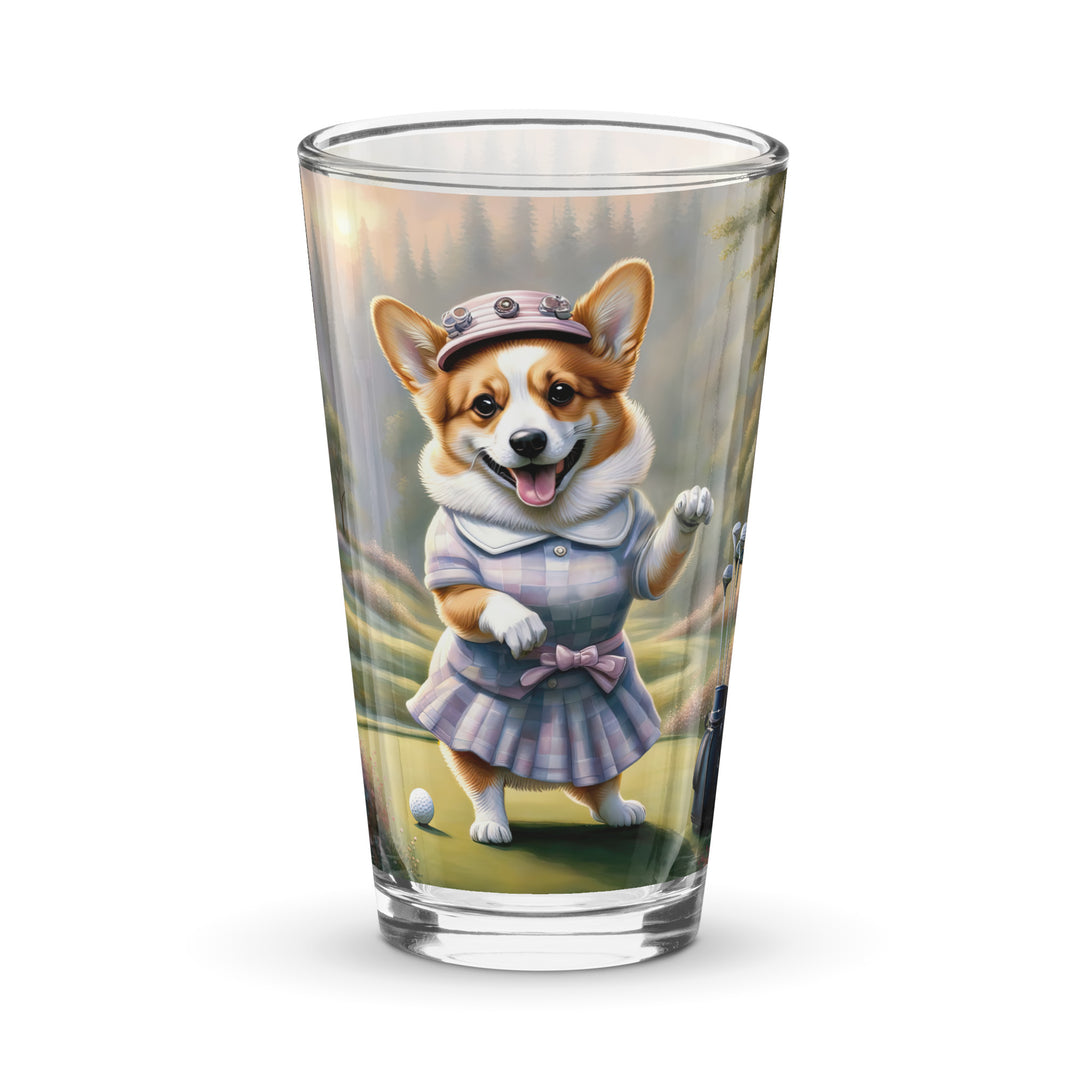Pembroke Welsh Corgi Golfer- Shaker pint glass v2