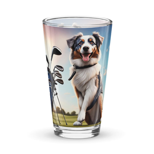 Australian Shepherd Golfer- Shaker pint glass