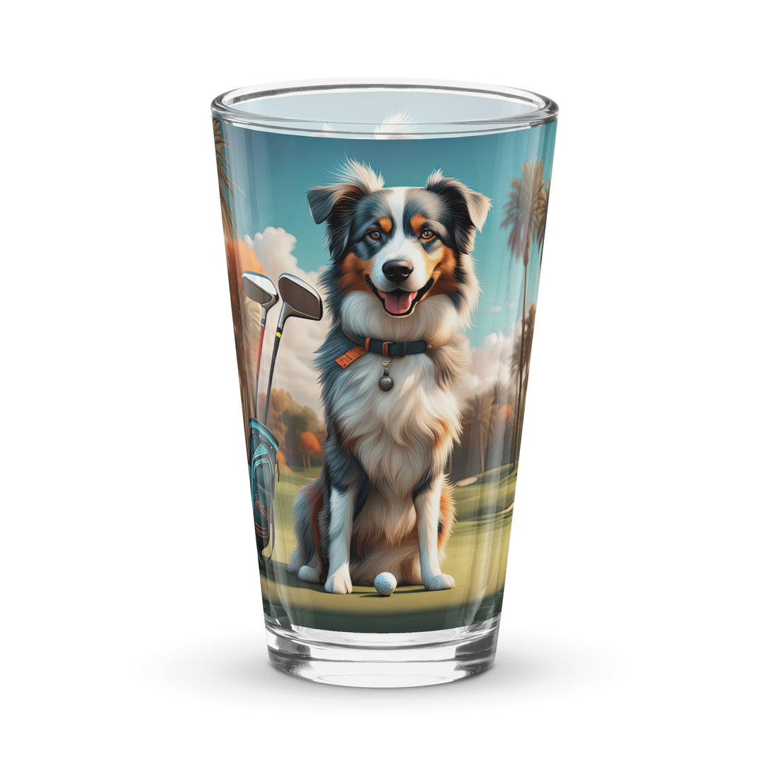 Australian Shepherd Golfer- Shaker pint glass v2