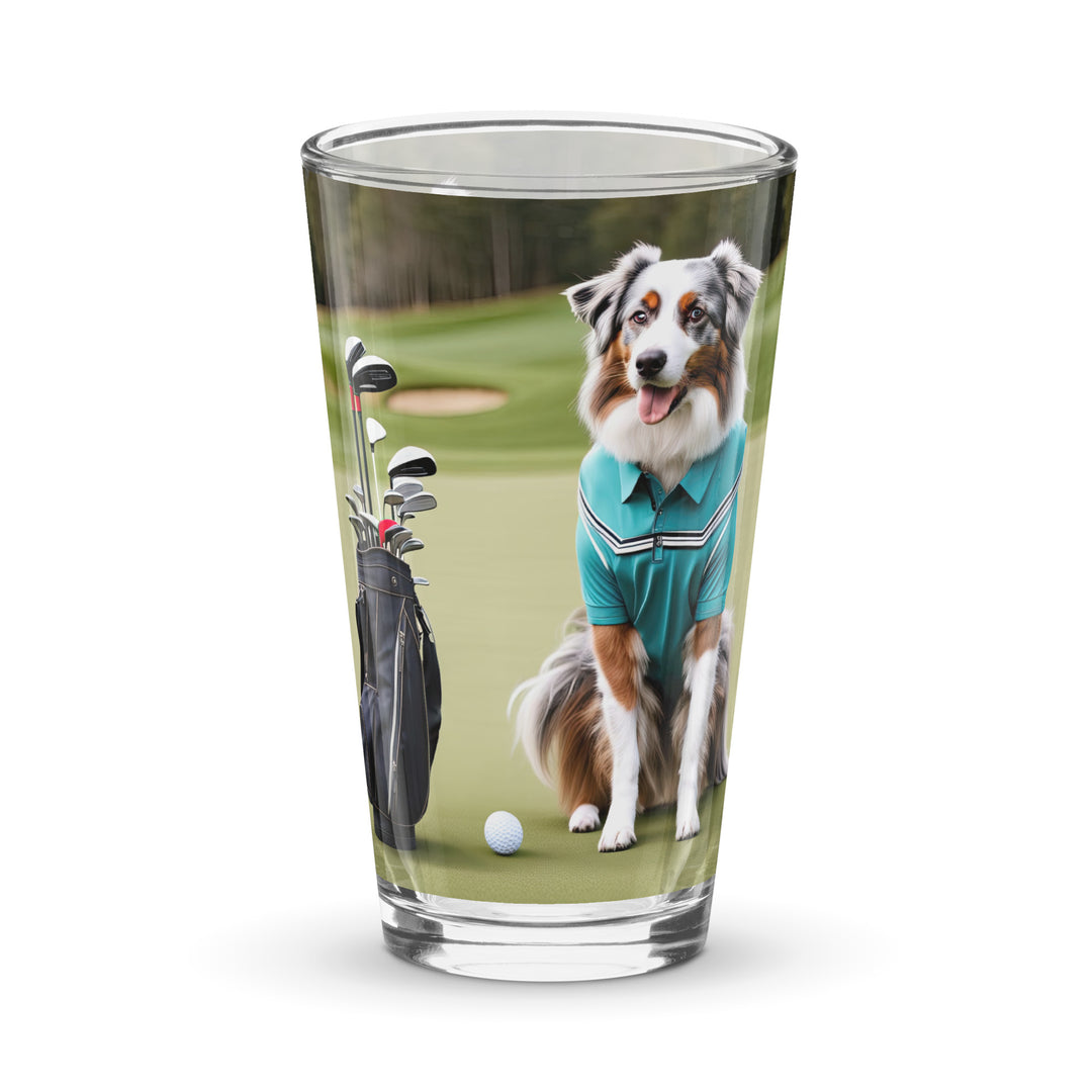 Australian Shepherd Golfer- Shaker pint glass v4