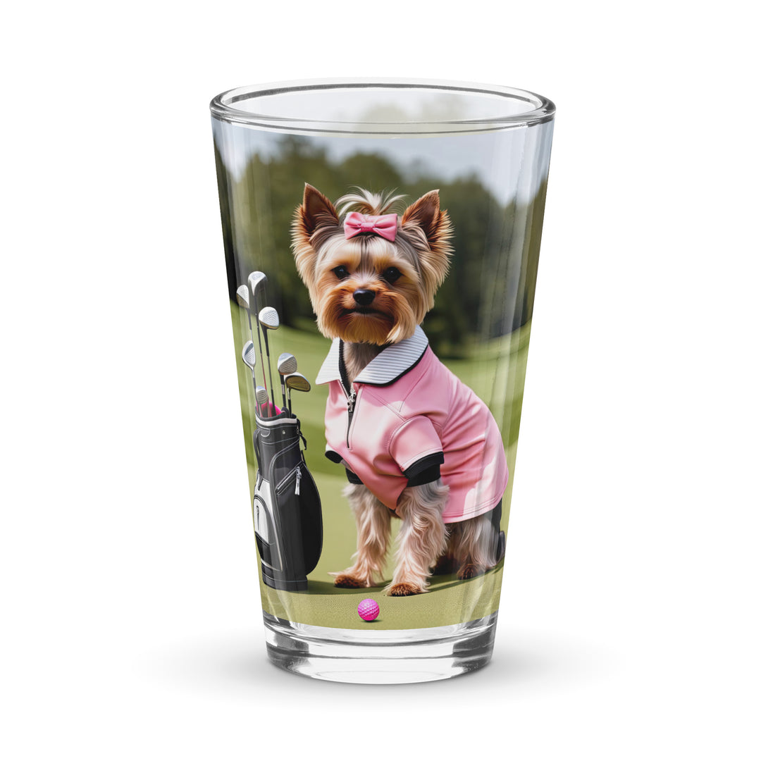 Yorkshire Terrier Golfer- Shaker pint glass v2