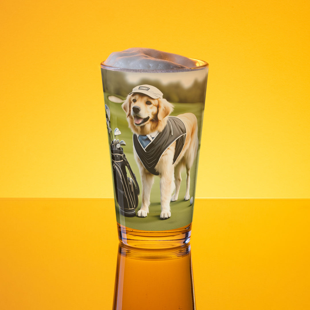 Golden Retriever Golfer- Shaker pint glass v3