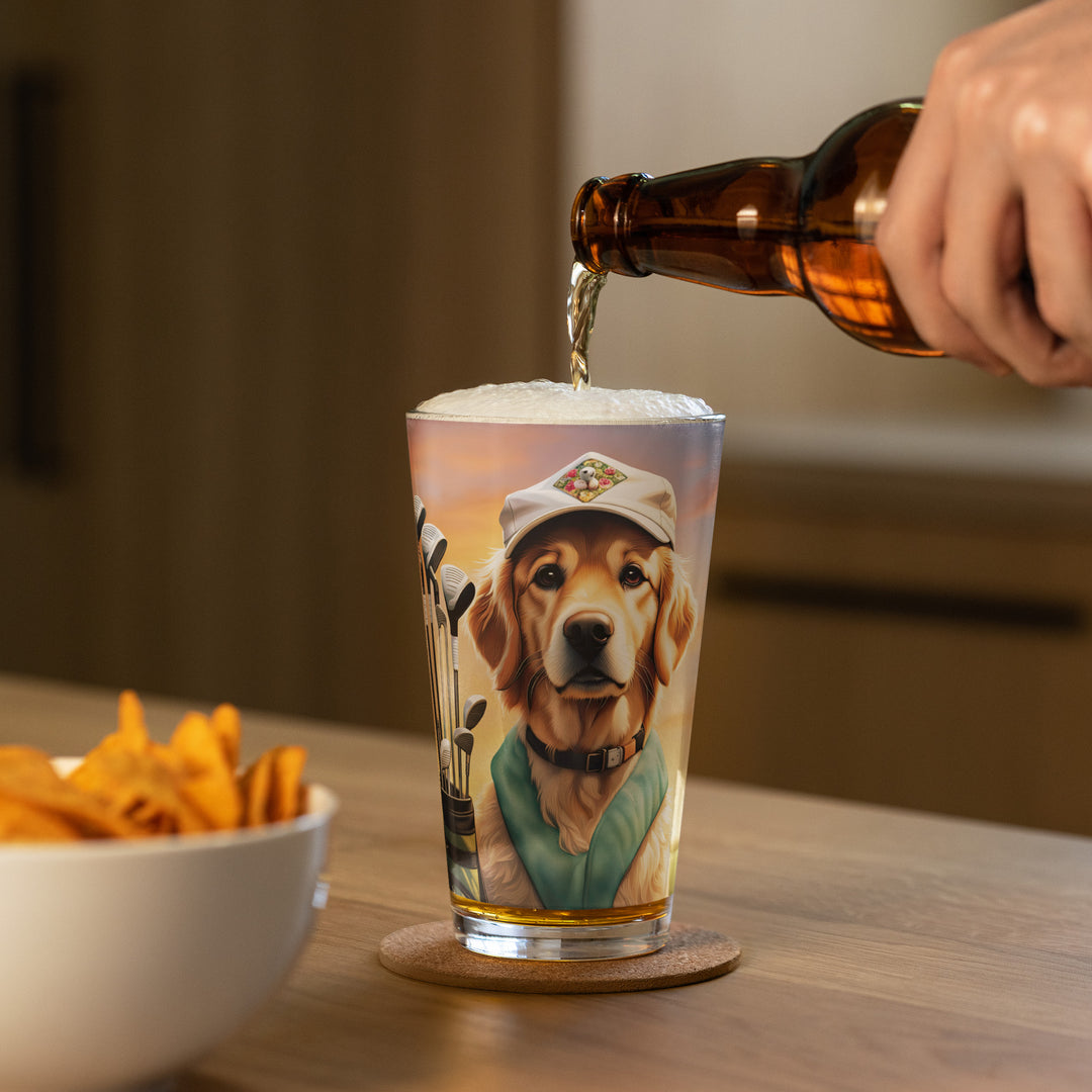 Golden Retriever Golfer- Shaker pint glass v4