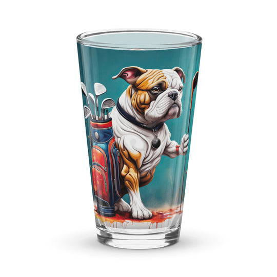 Bulldog Golfer- Shaker pint glass