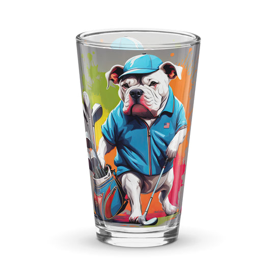 Bulldog Golfer- Shaker pint glass v3