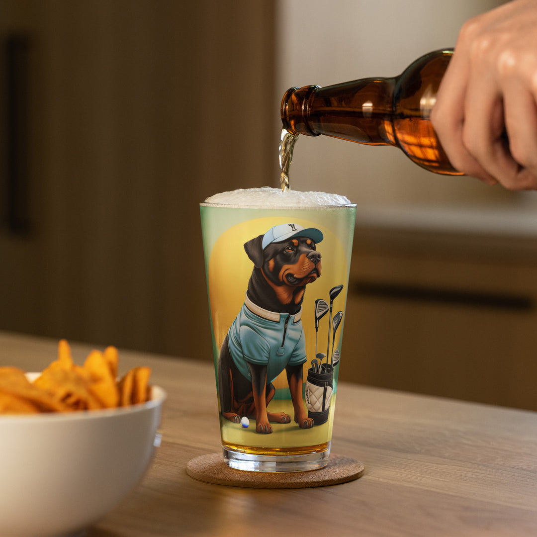 Rottweiler Golfer- Shaker Pint Glass v2