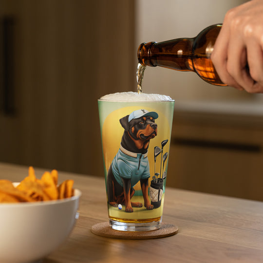 Rottweiler Golfer- Shaker Pint Glass v2