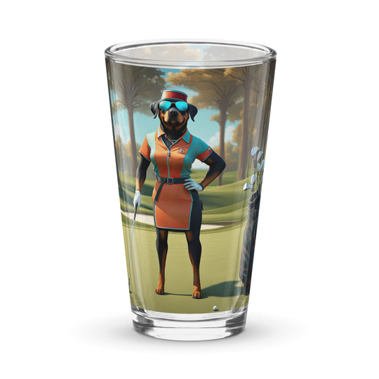 Rottweiler Golfer- Shaker Pint Glass v4