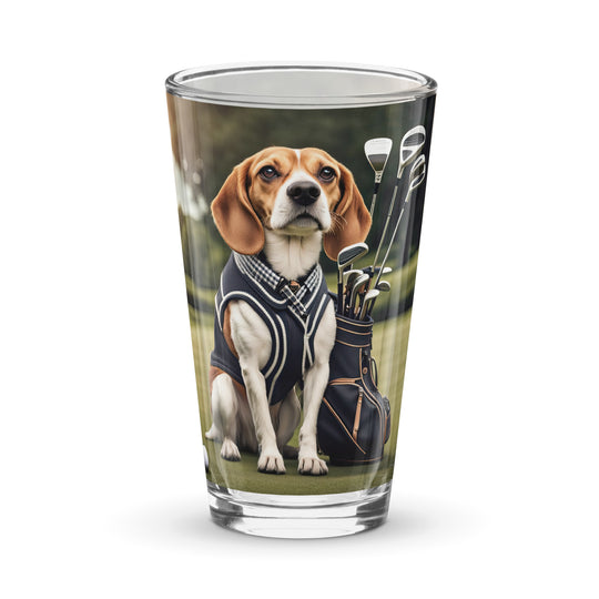 Beagle Golfer- Shaker pint glass