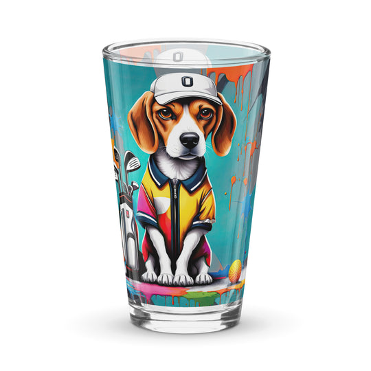 Beagle Golfer- Shaker pint glass v4