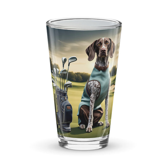 German Shorthaired Pointer Golfer- Shaker pint glass v2