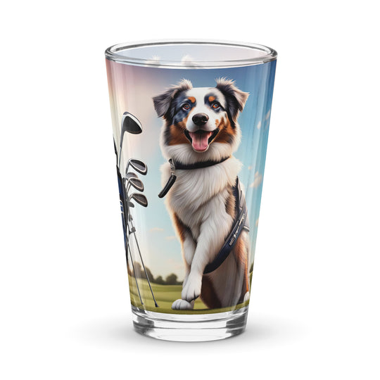 Australian Shepherd Golfer- Shaker pint glass