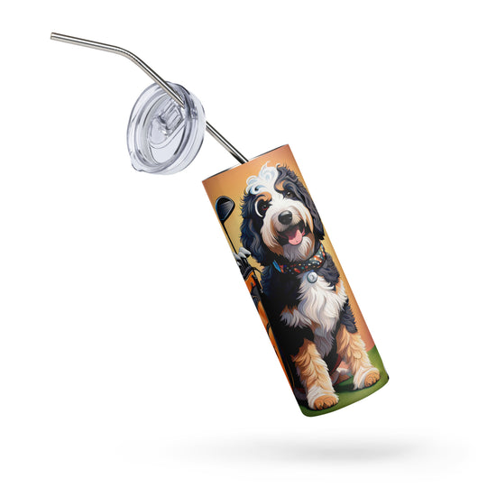 Bernedoodle Golfer- Stainless steel tumbler v5