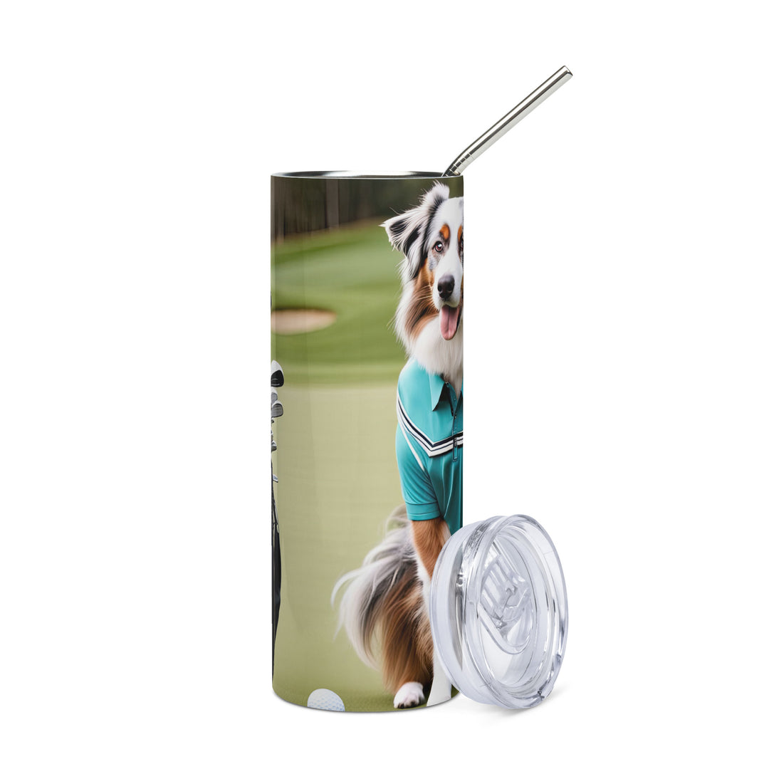 Australian Shepherd Golfer- Stainless steel tumbler v4