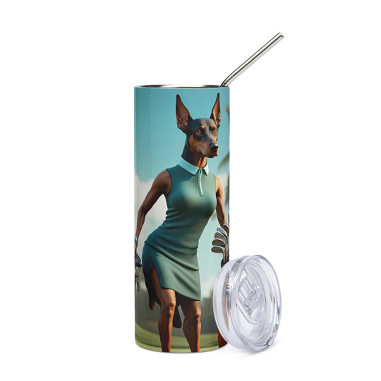 Doberman Pinscher Golfer- Stainless steel tumbler v2