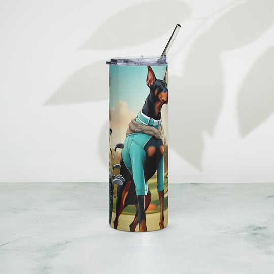 Doberman Pinscher Golfer- Stainless steel tumbler v4