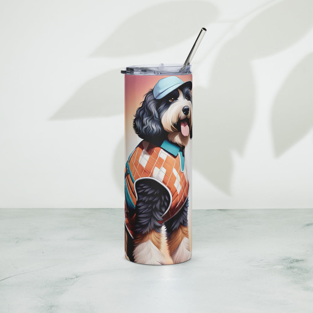 Bernedoodle Golfer- Stainless steel tumbler v4