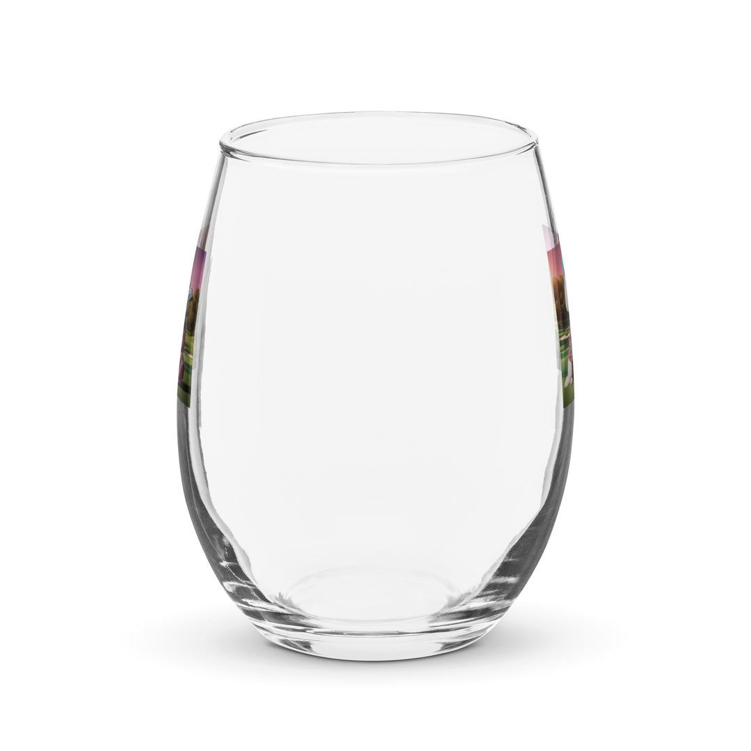 Poodle Golfer- Stemless Wine Glass v5