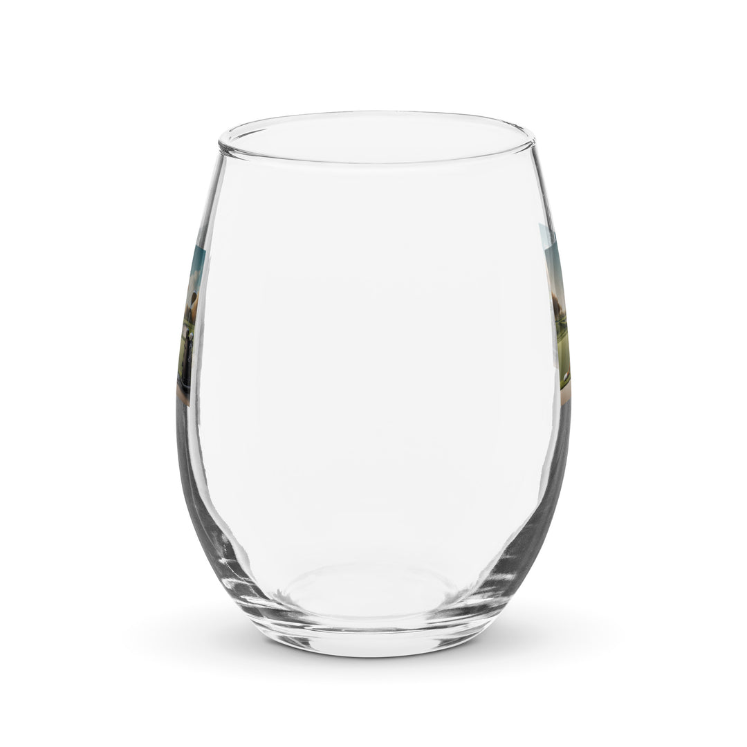 Beagle Golfer- Stemless wine glass v2