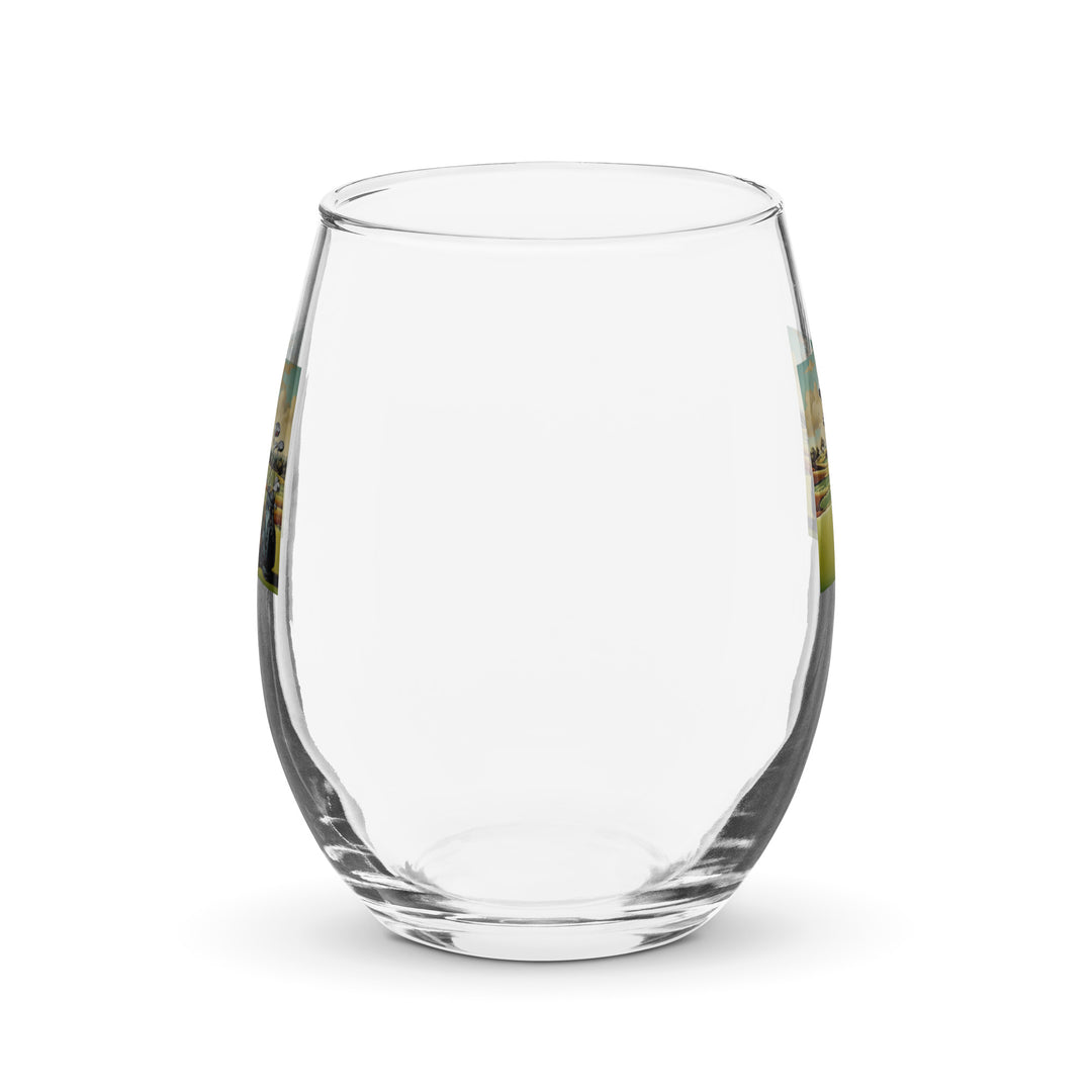 Dachshund Golfer- Stemless Wine Glass v3