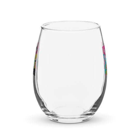 Dachshund Golfer- Stemless Wine Glass v4