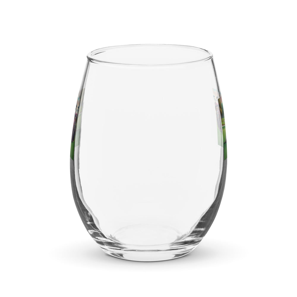 Dachshund Golfer- Stemless Wine Glass v2