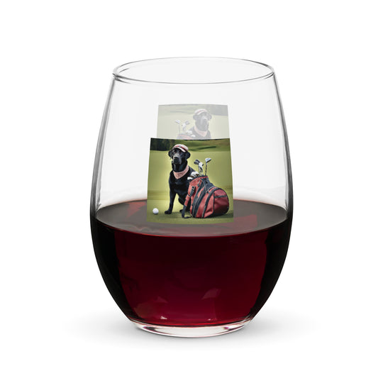 Golden Retriever Golfer- Stemless wine glass