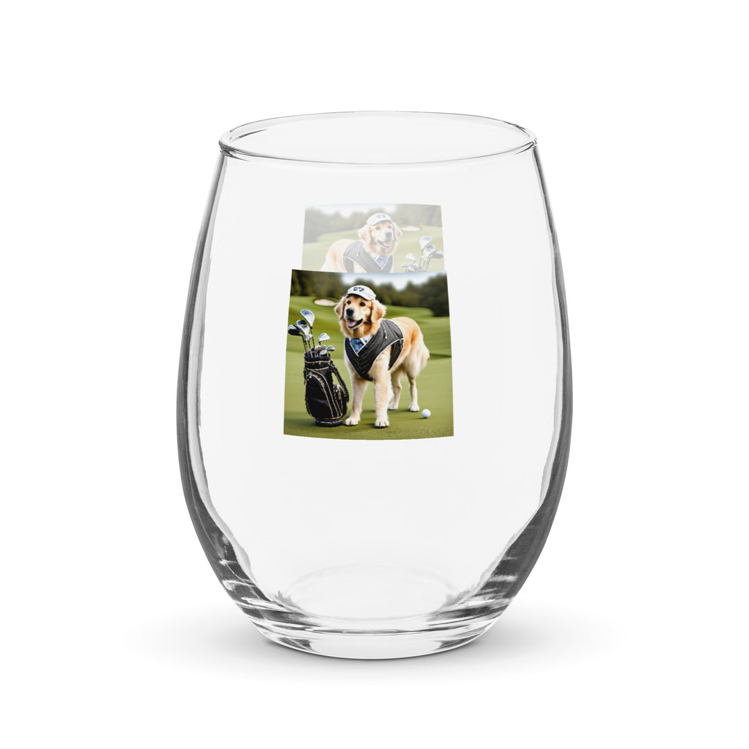 Golden Retriever Golfer- Stemless wine glass v3