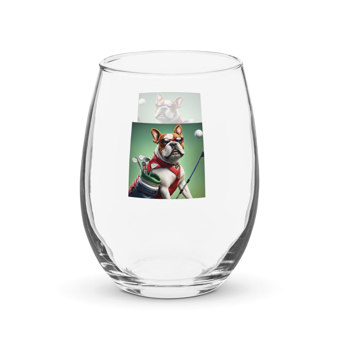 Bulldog Golfer- Stemless wine glass v2