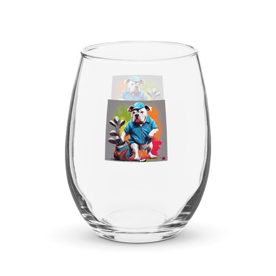 Bulldog Golfer- Stemless wine glass v3