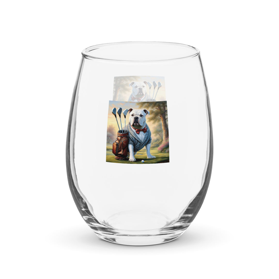 Bulldog Golfer- Stemless wine glass v4